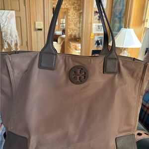 Tory Burch Taupe Nylon Tote with Dark Trim